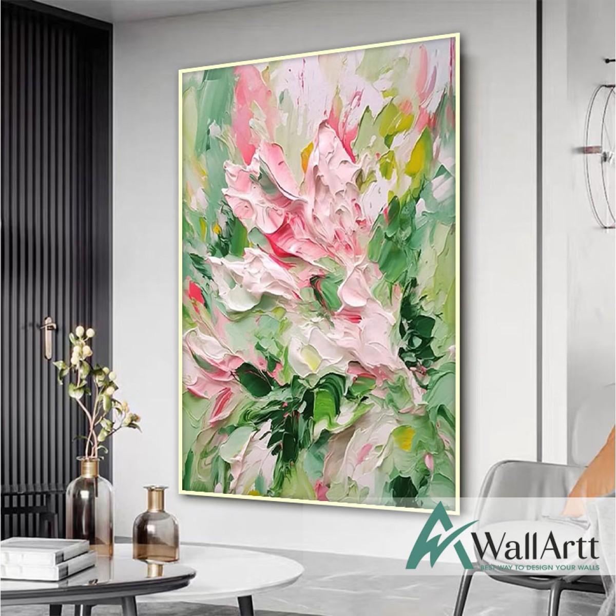 Abstract Pink Flowers 3d Heavy Textured Partial Oil Painting